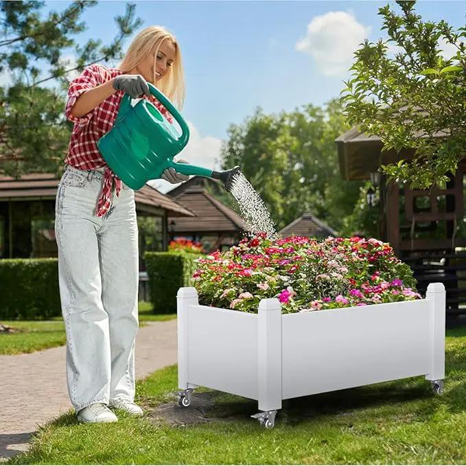 Horticulture Garden Bed with Legs, Divisible Resin Planter Box for Backyard, Patio, Balcony, with 4 Legs, 4 Swivel Lockable Wheels(Ashen,30.04 * 17.72 * 17.56) by GreenHaven Gardens