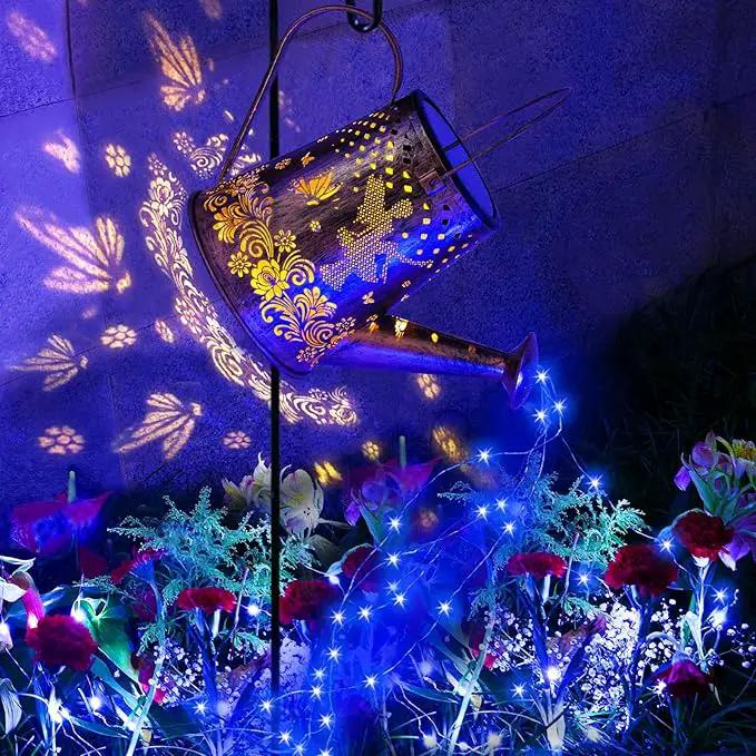 YJFWAL Watering Can With Solar Garden Lights, Fairy Butterfly Decor, Star Shower Art Hanging Waterfall for Outdoor Table, Patio, Yard, Pathway, Walkway (Blue) by GreenHaven Gardens
