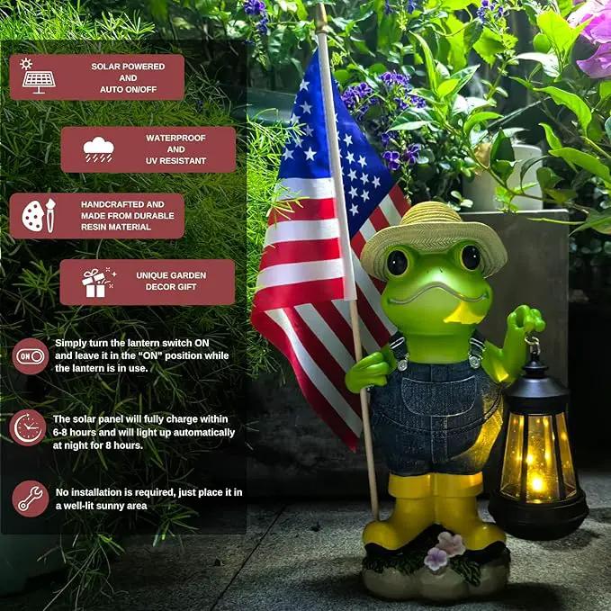 Garden Statues Frog with Solar Lantern, Outdoor Frog Figurine Decorations for Patio Yard Lawn Ornaments, Gifts for Mom/Grandma Birthday Housewarming by GreenHaven Gardens