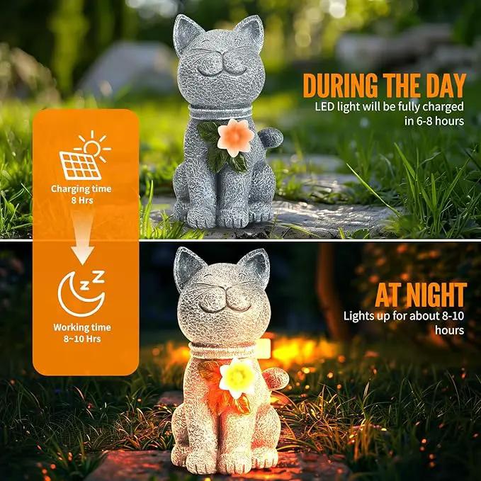 Solar Garden Statue Cat Figurine - Solar Cat Outdoor Statues, Waterproof Resin Cat Sculpture for Yard, Patio, Lawn, and Garden Decoration for Garden Mom Grandma by GreenHaven Gardens