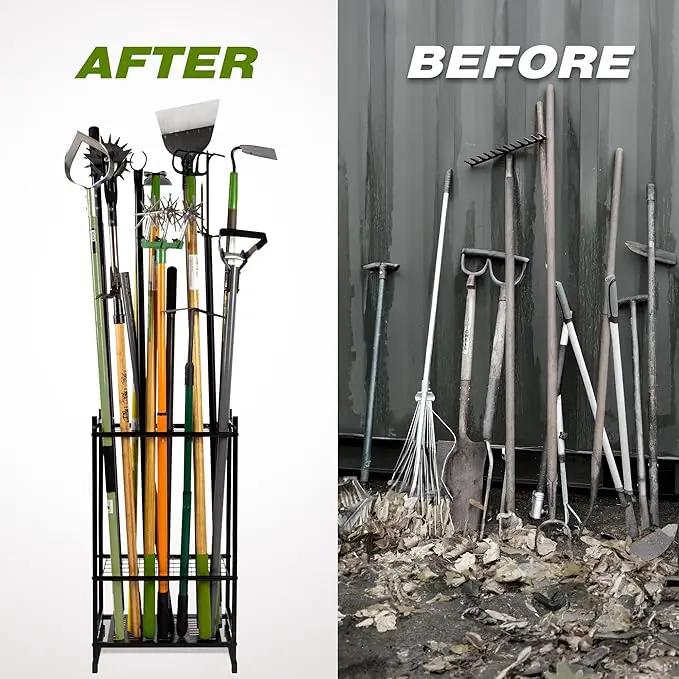 Garden Tool Organizer, Yard Tool Tower Rack for Garage Organization and Storage, Up to 35 Long-Handled Tools/Rakes/Brooms, Heavy Duty Steel Garden Tool Stand for Shed, Outdoor, Black by GreenHaven Gardens