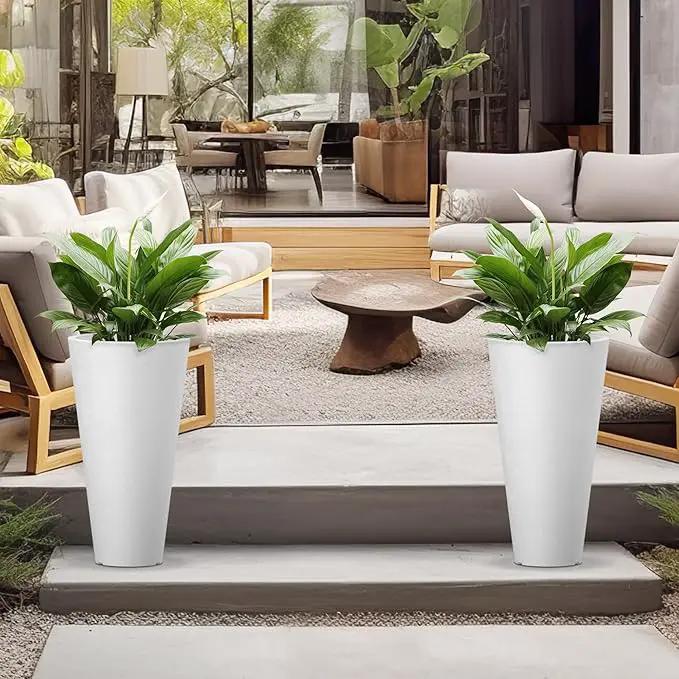 Kante Tall Round Planter Set of 2, 23 Inch Tall Decorative Planter Pots for Outdoor Indoor Garden Patio Front Porch (White) by GreenHaven Gardens