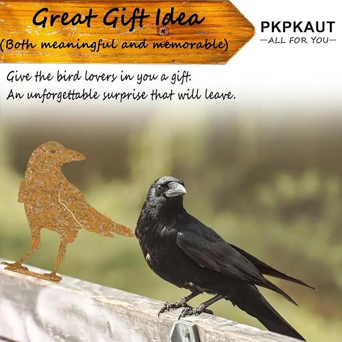 5Pcs Rusty Birds Metal Art Crow for Fence Decorations Outdoor, Metal Birds Craft Statue Ornaments Fence Topper Decor, Metal Bird Silhouette with Rusty Yard Art by GreenHaven Gardens
