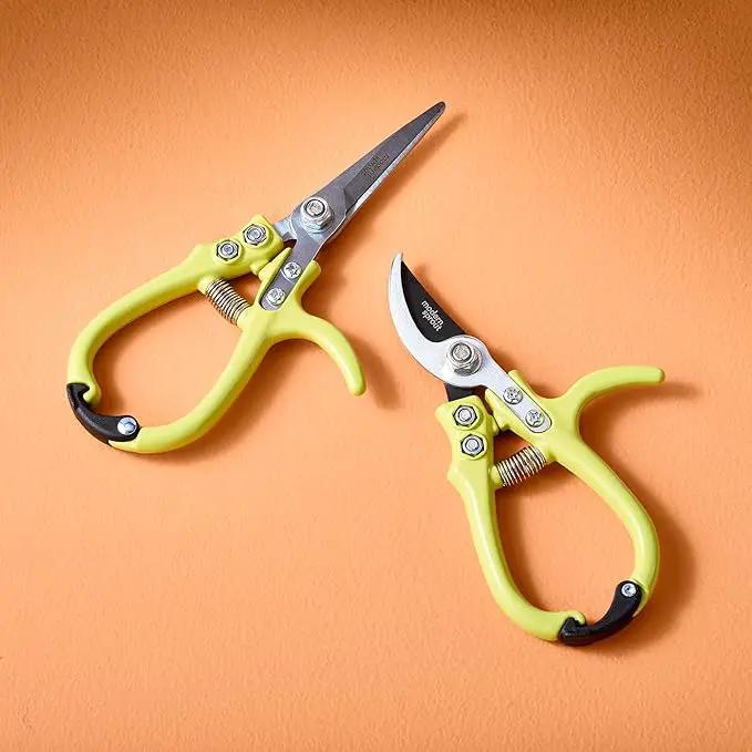 Modern Sprout Hand Pruners & Shears Set - Lightweight Gardening Tools W/Easy Lock - Sharp Carbon Steel Blades -Rust Resistant Scissors for Herbs, Flowers - Reusable Holster - Chartreuse by GreenHaven Gardens