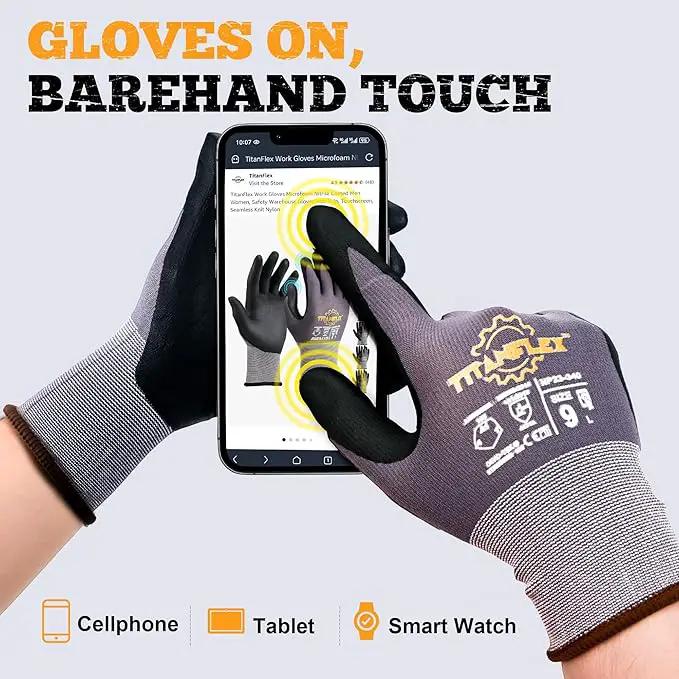 TitanFlex Work Gloves Microfoam Nitrile Coated Men Women, Safety Warehouse Gloves with Grip, Touchscreen, Seamless Knit Nylon by GreenHaven Gardens