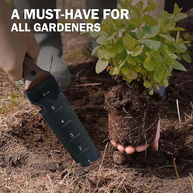Hori Hori Garden Knife, Garden Tools with Sheath for Weeding,Planting,Digging, 7" Stainless Steel Blade with Cutting Edge, Full-Tang Wood Handle with Hanging Hole by GreenHaven Gardens