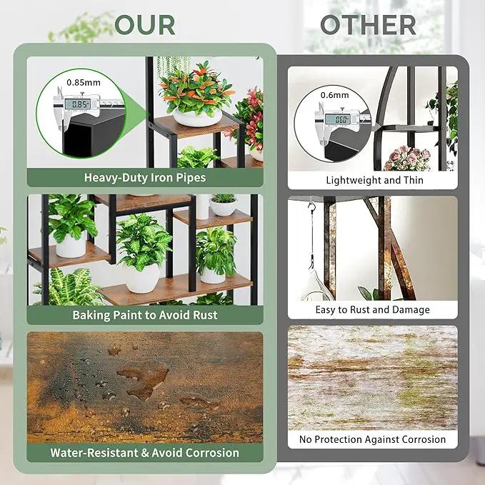 Tall Plant Stand Indoor with Grow Lights, 6 Tiered Metal Plant Stand for Indoor Plants Multiple, Large Plant Shelf Display Rack, Square Flower Plant Holder for Living Room, Patio (Black) by GreenHaven Gardens
