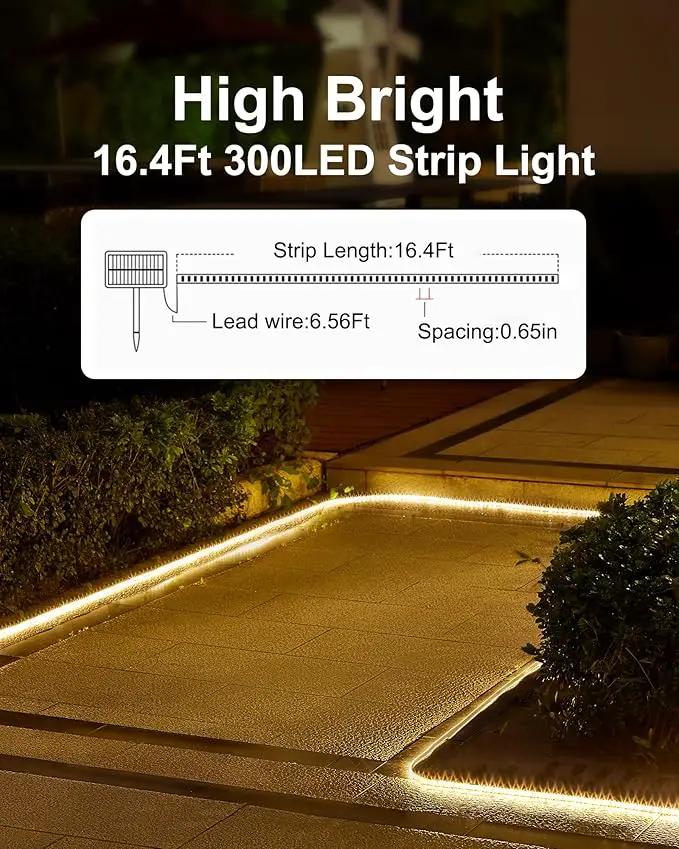 LUHLEE Solar LED Strip Lights Outdoor,Brighter 300 LED 16.4FT Solar String Lights Outdoor with Remote,8 Lighting Modes Auto ON/Off Rope Lights for Outside,Deck,Steps,Christmas Decor Lighting by GreenHaven Gardens