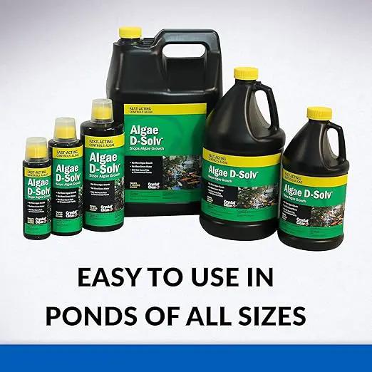 CrystalClear Algae D-Solv Pond Algae Control, Fast-Acting EPA Registered Algaecide, Use in Fountains & Outdoor Ponds Containing Koi & Other Fish, Treats 46,080 Gallons, 1 Gallon by GreenHaven Gardens