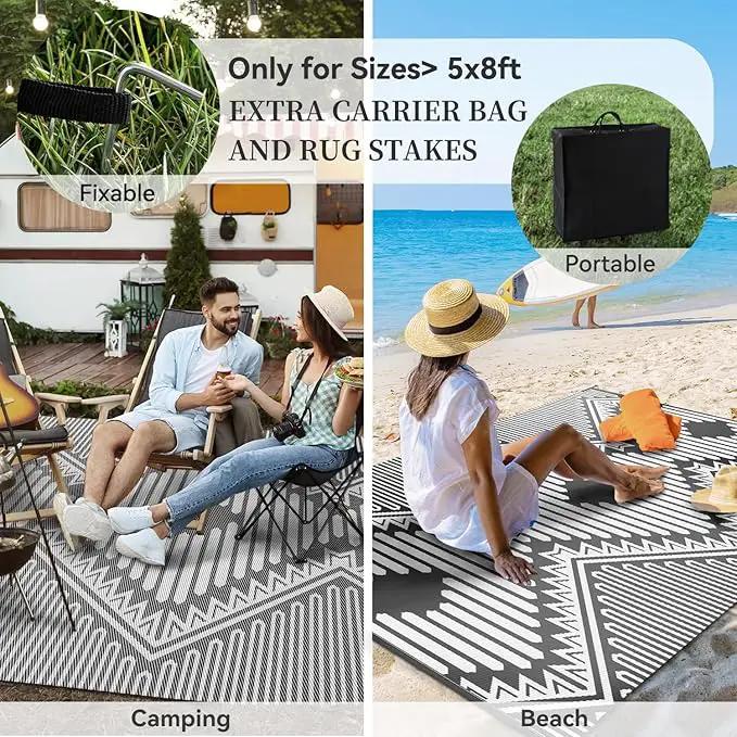 MontVoo Outdoor Rug 8x10 Waterproof Patio Rug-Outdoor Carpet Mat Reversible Plastic Straw Outside Outdoor Rug for RV Camping Picnic Beach Balcony Backyard Pool Deck Porch Modern Boho Grey by GreenHaven Gardens