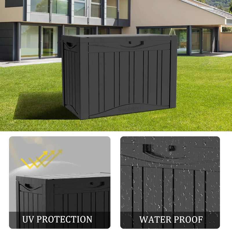 50 Gallon Waterproof Large Resin Deck Box Indoor/Outdoor Lockable Storage Container and Seating for Garden, Pool, and Patio (50 Gallon,Black) by GreenHaven Gardens