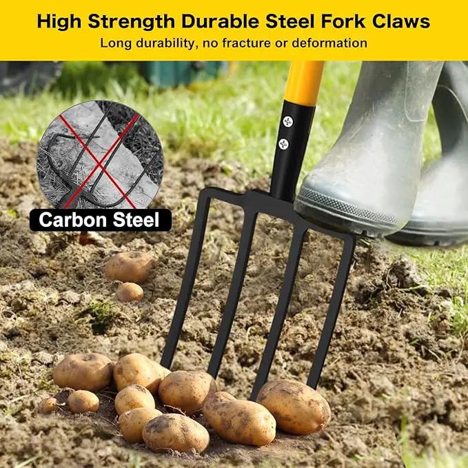 Pitch Fork, 4 Tine Heavy Duty Garden Fork with Ergonomic No-Slip D-Grip Handles, 45 Inches Long Handle Spading Fork, Perfect for Gardening Digging, Land Management, Yard work, Farming (Black) by GreenHaven Gardens