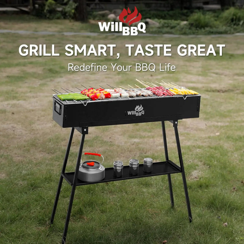 Charcoal Grills Commercial Quality Portable Multiple Size Hibachi BBQ Lamb Skewer Folded Camping Barbecue Grill for Backyard Party Picnic Travel Outdoor Cooking Use(31.6x7.1x5.1 inch),BLACK by GreenHaven Gardens