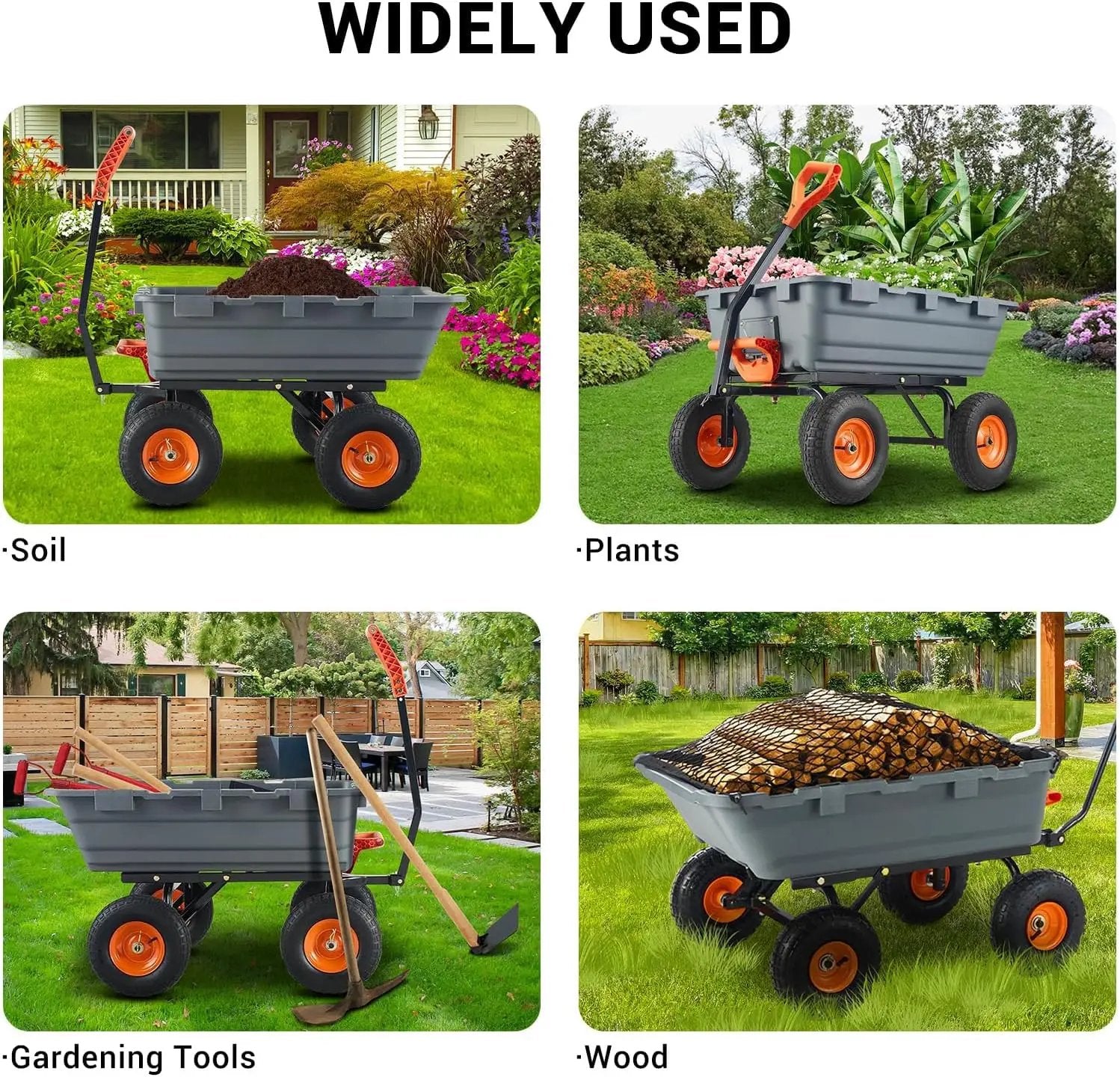 Garvee 800 lbs Poly Garden Dump Cart, Heavy-Duty Wheelbarrow with 10-Inch Tires, 180° Rotating Handle, Steel Frame and Quick Release System Garden Dump Cart for Soil Plants Gardening Tools Wood by GreenHaven Gardens