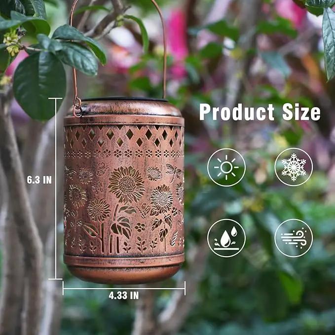 Solar Outdoor Lanterns, Sunflower Garden Decor LED Light Hanging Waterproof Solar Metal Lantern Gifts for Women Mom Grandma Outdoor Decoration for Patio Pathway Yard by GreenHaven Gardens