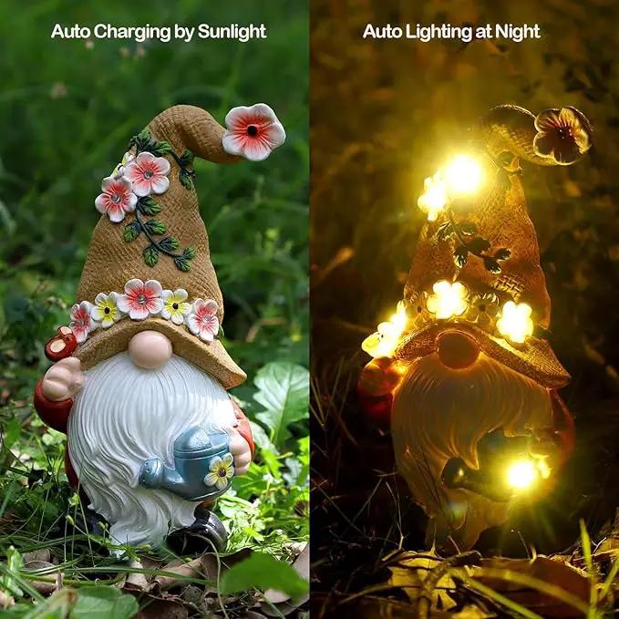 Garden Gnomes in The Hat Stood -Solar Resin Spring Bee Gnome Figurine Statue Garden Lights Outdoor Decorations Waterproof for Patio,Yard,Lawn, by GreenHaven Gardens