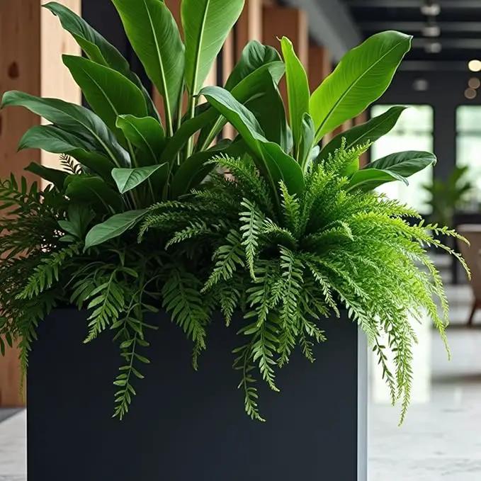 KOL Galvanized Steel Planter Box, with Insert Tray Drainage Holes, Rectangular Black Powder Coated Metal Planter, Outdoor Use, Heavy Duty Modern Flower Pot (Black, 36" H x 11" W x 32" L) by GreenHaven Gardens