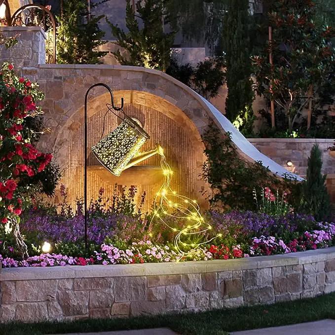 Solar Watering Can Lights Waterproof Garden Decorations - Outdoor Large Fairy Lartern Hanging Retro Metal Kettle Light Star Art Decorative Lamp for Walkway Table Patio Lawn with Bracket by GreenHaven Gardens