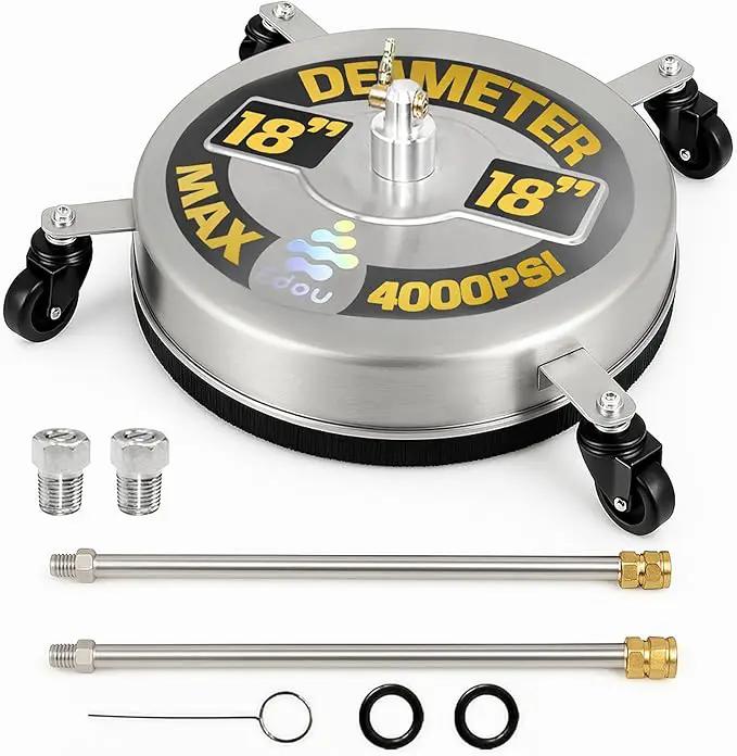 EDOU 18 inch Pressure Washer Surface Cleaner - Stainless Steel Power Washer Attachment - 4,000 PSI Max - Concrete Cleaner with Dual Nozzles and Extension Wands - Silver by GreenHaven Gardens