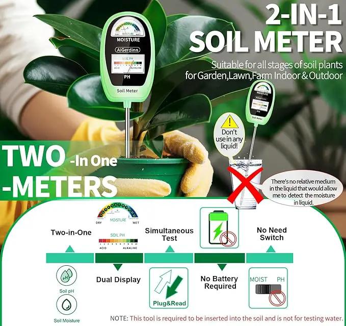 2-in-1 Soil Test Kit, Soil Moisture Meter, Soil pH Tester-Dual Dial-Simultaneously-Display Results-Soil pH Meter, Moisture Meter for House Plants,Lawn,Garden,Farm Indoor&Outdoor-BabyGreen by GreenHaven Gardens
