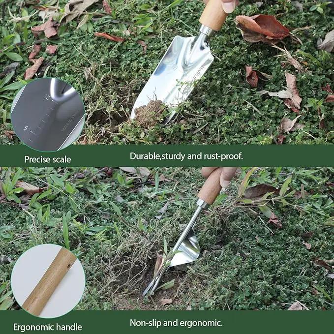 Garden Tool Set, 2 Pieces Stainless Steel Heavy Duty Garden Tools, Gardening Kit with Ergonomic Wooden Handle, Durable Garden Tools for Gardening, Gardening Gifts for Women by GreenHaven Gardens