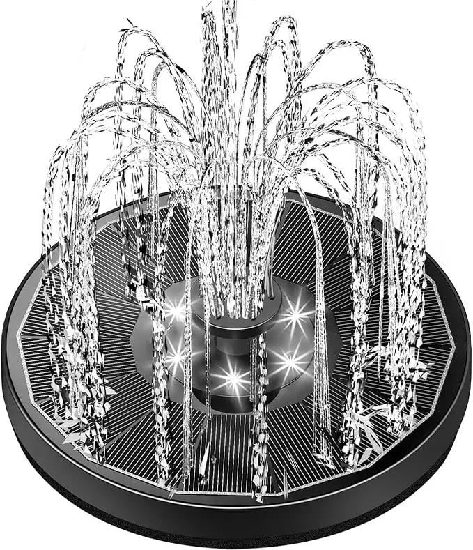 Solar Fountain Glass Panel with 2200 mah Battery, 3.5W Floating Solar Water Fountain with 4 Fixed Rods, Solar Fountain Pump for Bird Bath, Garden, Pond, Pool, Outdoor-White Lights by GreenHaven Gardens