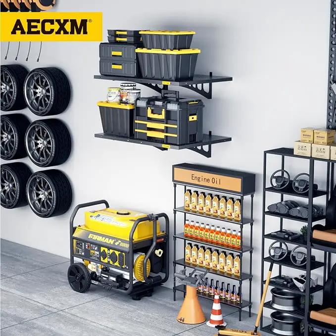 2-Pack 2x3ft Adjustable Garage Wall Shelving 560lbs Load Capacity Heavy Duty Wall Mounted Storage Shelf Metal Floating Shelves for Garage(Black) by GreenHaven Gardens