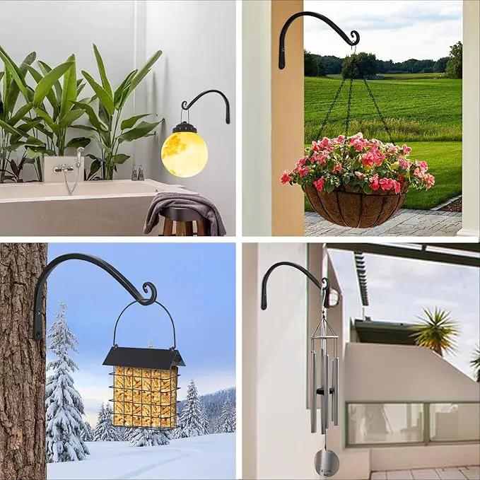 FEED GARDEN 2 Pack 14 Inch Hanging Plant Bracket Wall Hooks Decorative Plant Hangers for Outdoor Hanging Bird Feeders, Wind Chimes, Plant Baskets, Black by GreenHaven Gardens