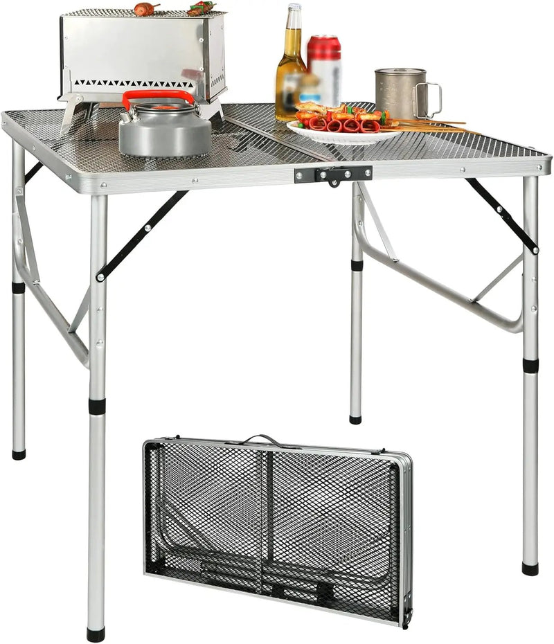 REDCAMP Folding Portable Grill Table for Outside, Lightweight Aluminum Metal Grill Stand Table for Camping Cooking BBQ RV Picnic,Easy to Assemble with Adjustable Heights Legs,Silver 32”x32” by GreenHaven Gardens