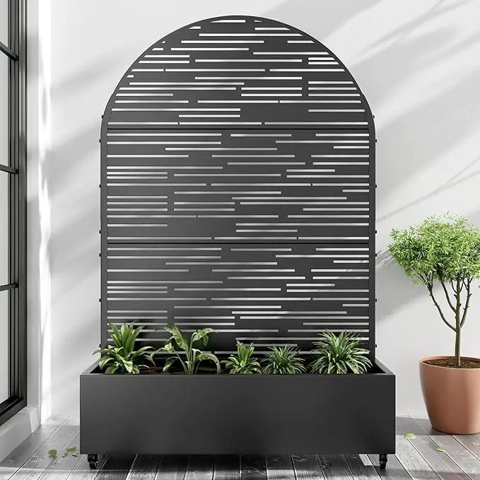 Casaphoria Metal Raised Garden Bed with Trellis and Wheels, 72"x47"x16" Arched Planter Box for Climbing Plants, Vegetables & Vines, Features Drainage Holes and Privacy Screen (Black-Shine) by GreenHaven Gardens
