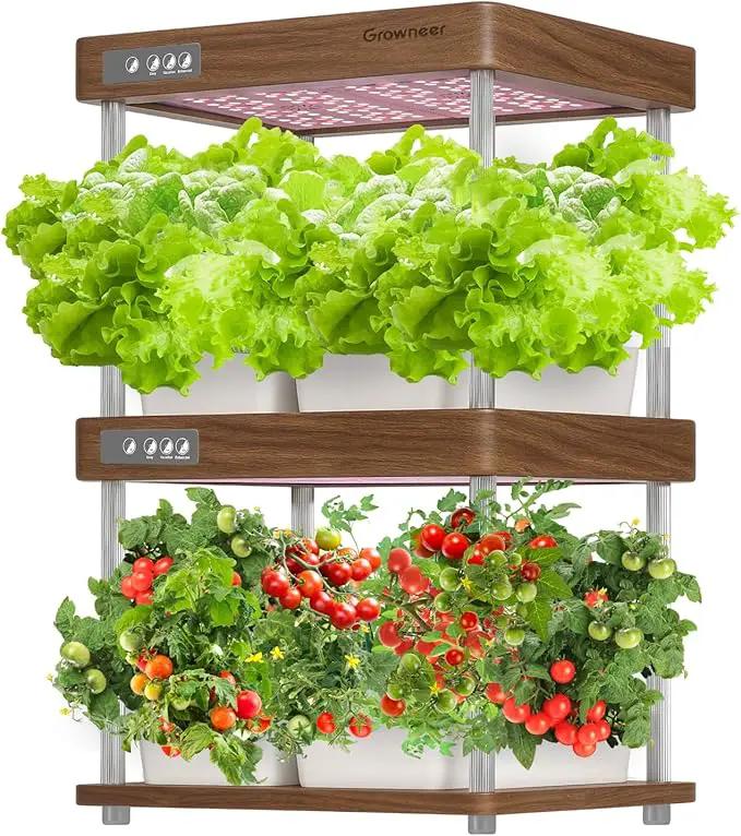 GROWNEER HydroEasy1.0 Hydroponics Growing System Kit, Beginner-Friendly Indoor Garden for Vegetable Fruit Herb, Walnut Design, Perfect Gift Idea, Full-Spectrum LED Lights for Maximum Growth by GreenHaven Gardens