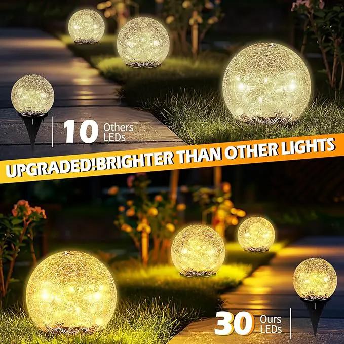 Garden Solar Ball Lights Outdoor Waterproof, 30 LED Cracked Glass Globe Solar Power Ground Lights for Path Yard Patio Lawn, Christmas Decoration Landscape Warm White(2 Pack 3.9'') by GreenHaven Gardens
