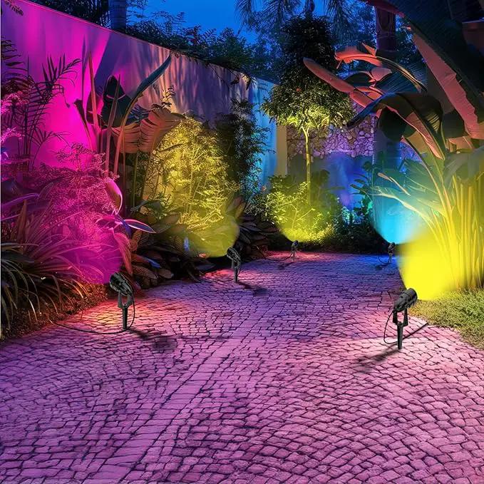 1500LM LED High Brightness Outdoor Landscape Lighting 15W RGBCW Color Changing Landscape Lights Remote Control Spot-Lights with Plug in IP66 Waterproof Flood Light for Garden - 2 Pack by GreenHaven Gardens