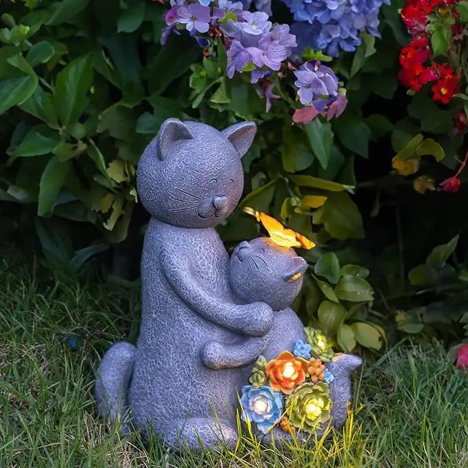 Solar Garden Statues Loving Cat Figurine Lights for Outside, Yard Decorations Outdoor, Garden Christmas Decor Unique Birthday Housewarming Gifts for Mom, Women by GreenHaven Gardens