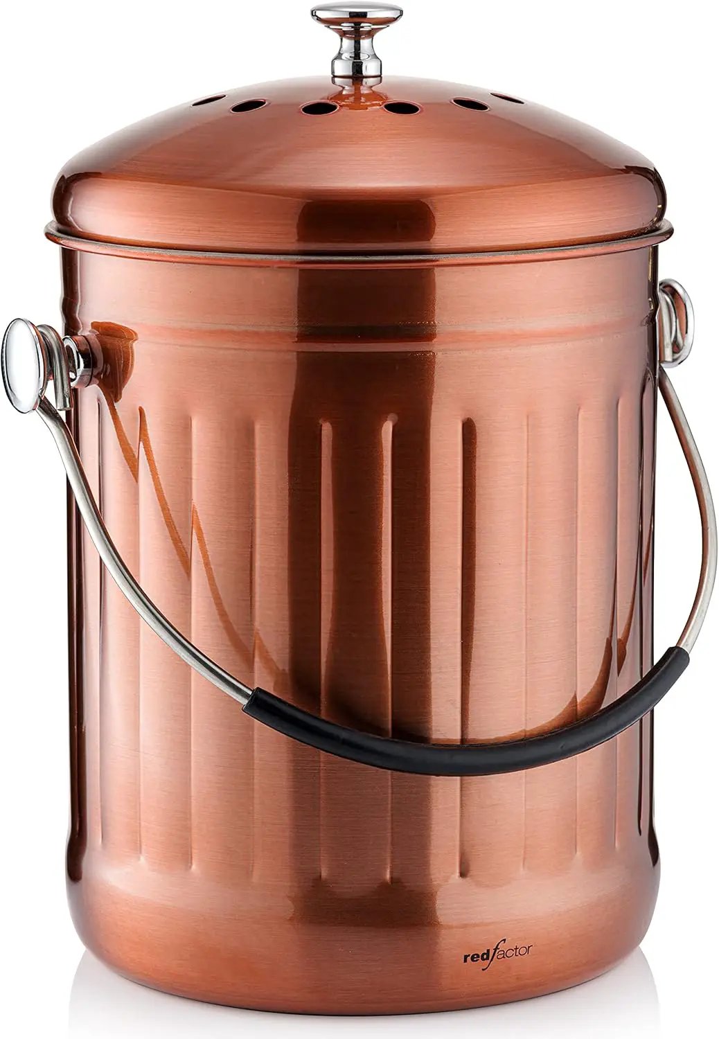 RED FACTOR Premium Compost Bin for Kitchen Countertop - Stainless Steel Food Waste Bucket with Innovative Dual Filter Technology - Includes Spare Filters (Matt Copper, 1.3 Gallon) by GreenHaven Gardens