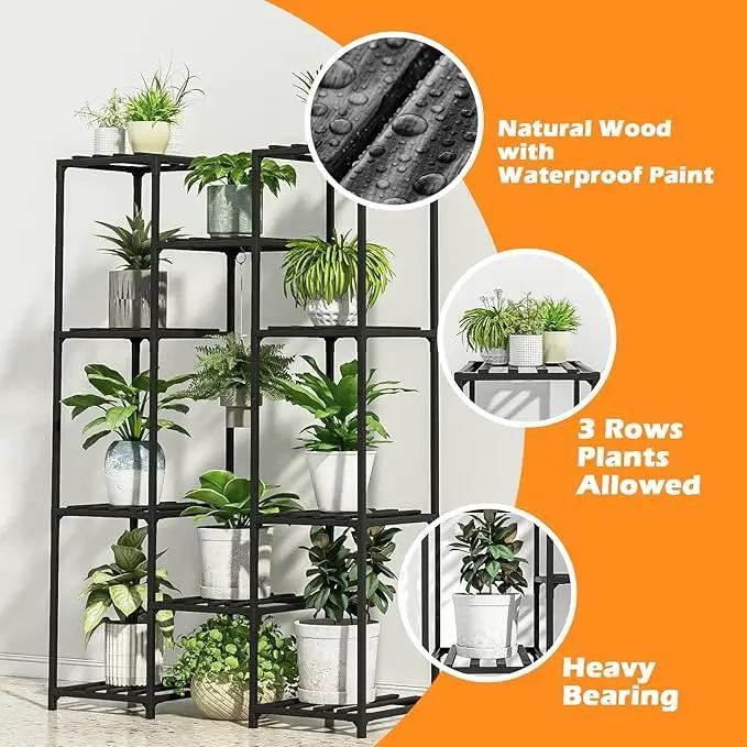 Bamworld Black Plant Stand Indoor Bamboo Hanging Plants Shelf for Multiple Plants Tall Large Holder for Living Room, Patio, Balcony, Garden by GreenHaven Gardens