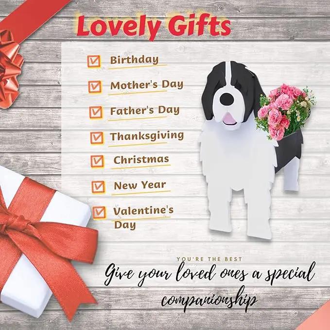 Newfoundland Dog Planter Plant Pots,Cute Garden Dog Flower Planter,Dog Planters Birthday Gifts for Women,Office,Indoor/Outdoor Decor（9.45 * 6.77 * 13.99in） by GreenHaven Gardens