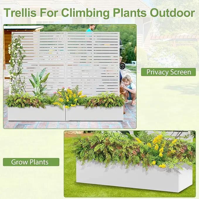 Trellis for Climbing Plants Outdoor，Mental Garden Bed with Drainage Holes Outdoor Privacy Screen Design Tall planters for herb Flower Vegetables 73"x47"x16", White-Louvered by GreenHaven Gardens