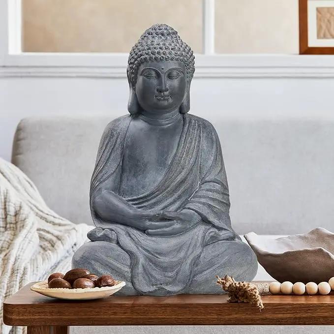 TOETOL Outdoor Buddha Large Statue Meditative Asian Zen Indoor 20” High Medium Yard Decor Magnesium Oxide Stone for Yard Garden Patio Deck Home, Dark Grey by GreenHaven Gardens