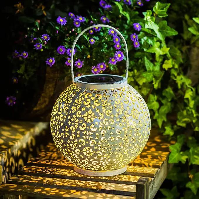 Outdoor Solar Big Lantern Waterproof Hanging Garden Decorative Metal Lights LED Table Lamp,Yard Patio Decor, Christmas Gifts for Mom (White,1Pack) by GreenHaven Gardens