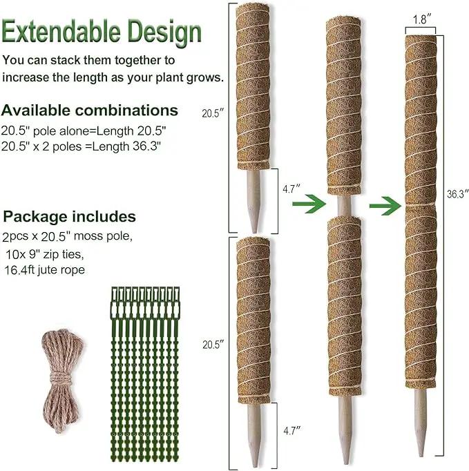 Moss Pole 36 Inch - Monstera Plant Support, 2 Pack 20.5 Inch Plant Stakes for Indoor Plants Coco Coir Moss Pole Sticks for Climbing Potted Live Plants, Pothos, Philodendron, with Garden Ties by GreenHaven Gardens
