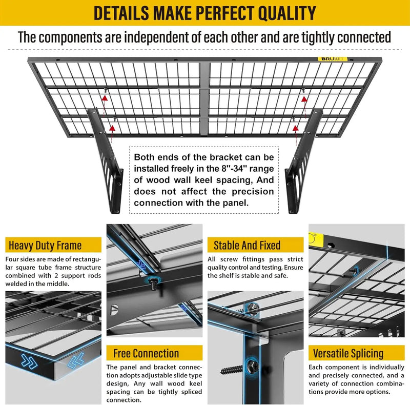 2x3ft Adjustable Rail Wall Garage Storage Shelf, for Tool Room, Storage Room, Store Supermarket Wall Storage Shelving Rack (4 Pack-Black) by GreenHaven Gardens