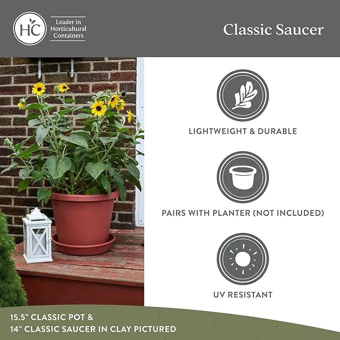 The HC Companies 21 Inch Round Plastic Classic Plant Saucer - Indoor Outdoor Plant Trays for Pots - 21"x21"x3.63" Evergreen by GreenHaven Gardens