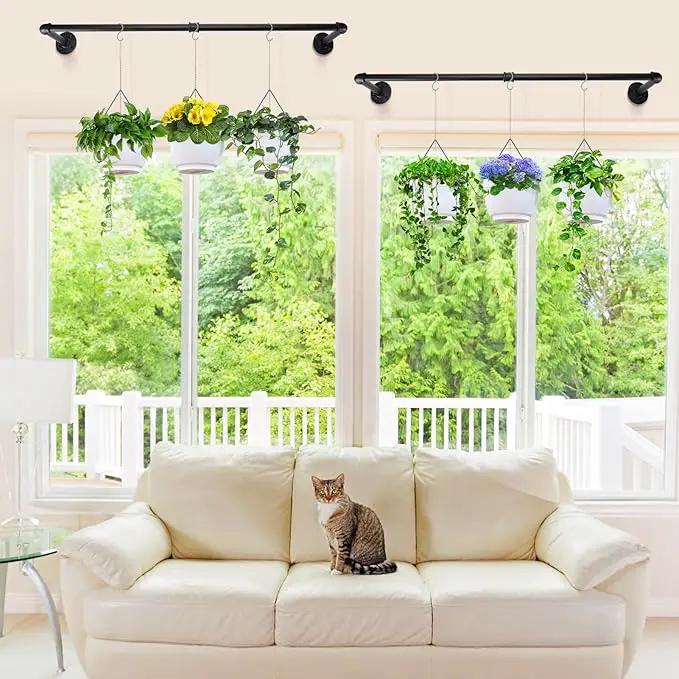 Plant Hanger Indoor, 34.2in Strong Load-Bearing Hanging Plant Holder, Window Plant Rod Black Metal Bar for Wall Ceiling Decor Shelves, 2 Pcs(Pot Chain & Plant Not Included) by GreenHaven Gardens