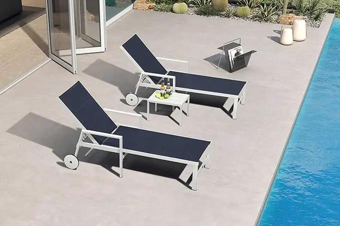 PURPLE LEAF Outdoor Chaise Lounge Adjustable Sunbathing Recliner with Armrest Navy Blue 2 Sets by GreenHaven Gardens