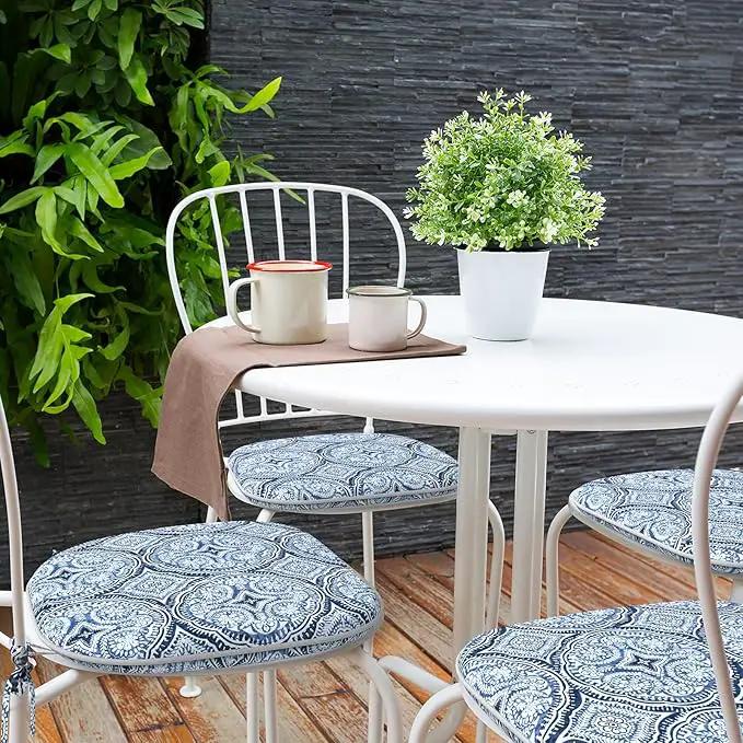 Indoor/Outdoor Chair Cushions 16x17 Inch, Patio Chair Cushions with Ties, All Weather Seat Cushions for Patio Furniture Home Garden Chair Use, Set of 4,Medallion Blue by GreenHaven Gardens