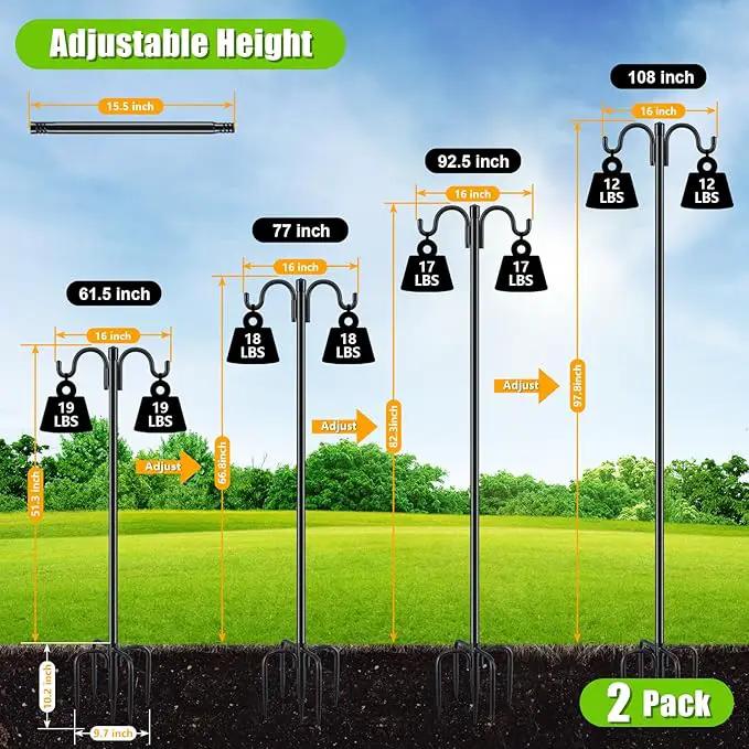 Gtongoko Double Shepherds Hook for Outdoor, 2 Pack 61.5 Inch Heavy Duty Bird Feeder Pole 3/4 Inch Thick Garden Hooks for Hanging Hummingbird Feeder, Plant Baskets, Solar Light Lanterns by GreenHaven Gardens