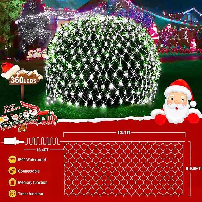 KNONEW Christmas Net Lights 360 LEDs 13ft x 9.8ft Outdoor Mesh Lights Connectable Waterproof 8 Modes & Timer Plug-in Net Fairy Lights for Bushes Garden Party Wedding Holiday,Cool White by GreenHaven Gardens