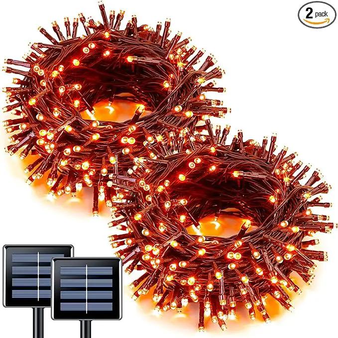 JMEXSUSS 2 Pack Orange Halloween Lights: 100 LED 33ft Solar Halloween Lights Outdoor Waterproof - 8 Modes Orange Lights for Halloween Outside Tree Gardens Party by GreenHaven Gardens