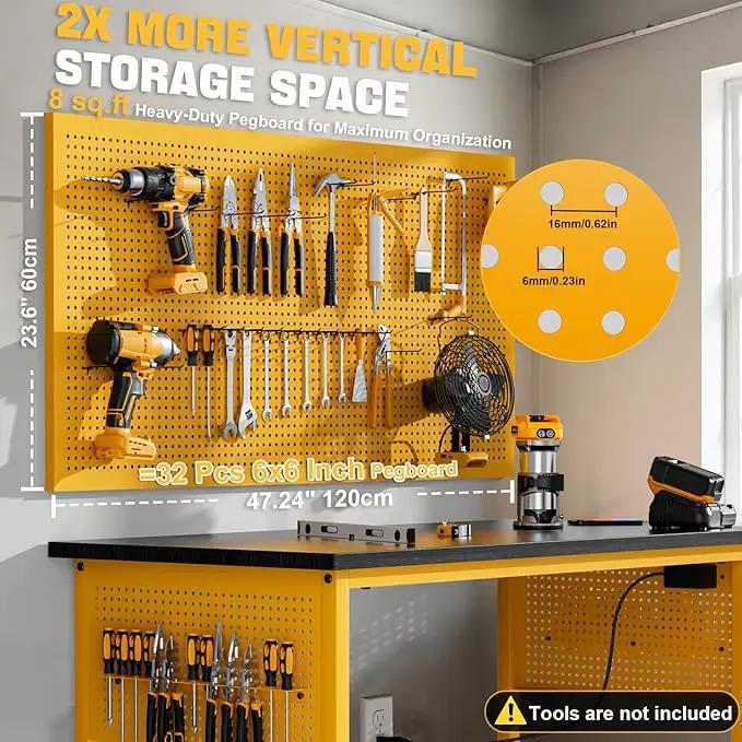 47" Heavy Duty Adjustable Workbench with Power Outlets, Pegboard & Locking Wheels - 2100LB Capacity Garage Work Table, Compatible with DeWalt Battery, Reinforced Steel Frame for Workshop & Home Use by GreenHaven Gardens